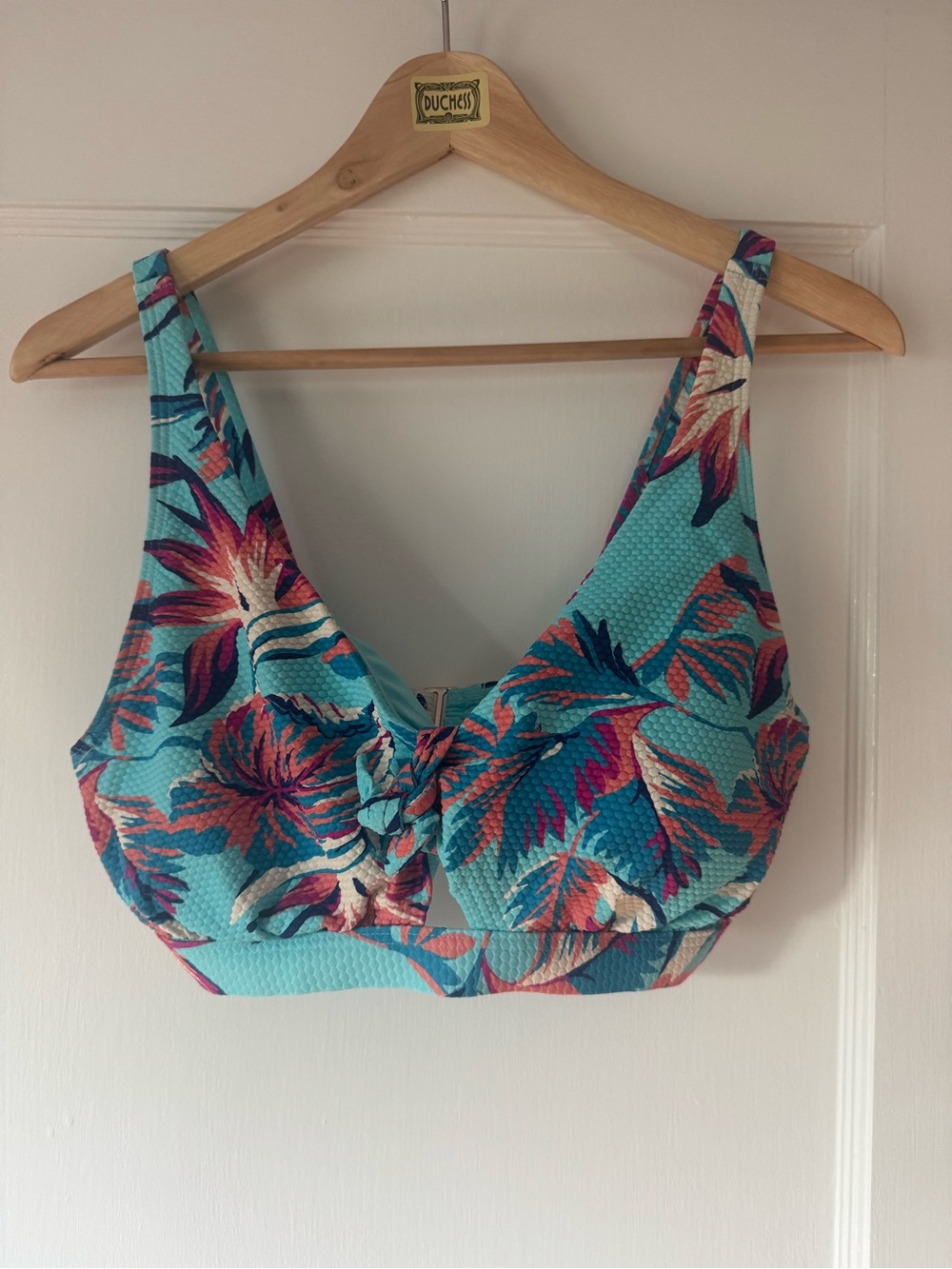Birdsong tie front Turquoise Tropical Print Bikini Top
